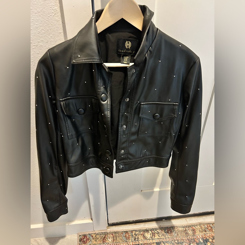 House of Harlow 1960 Black Studded Cropped Leather Jacket